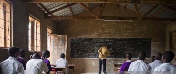 English class in classroom in Kisoro, Uganda.