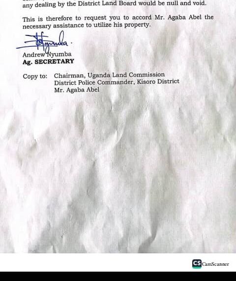 Letter from Uganda Land Commission adrressed to Kisoro District Local Government clarifying on the land