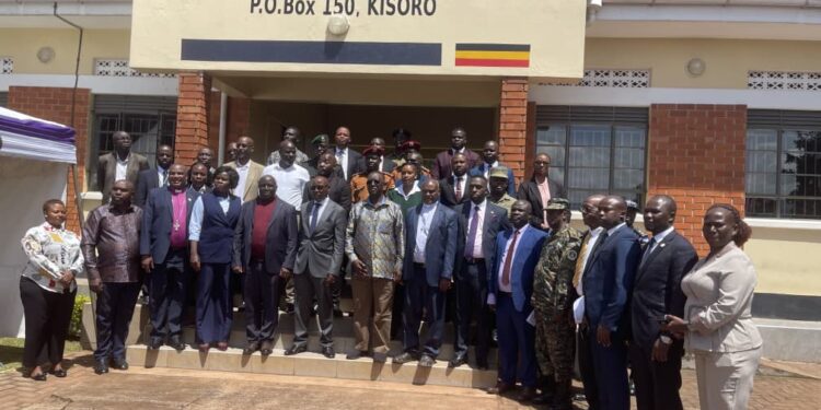 chief justice posing for a photo with district leaders and judicial officers at the chief magistrate court, kisoro [PHOTO]: DICKENS TWINOMUJUNI