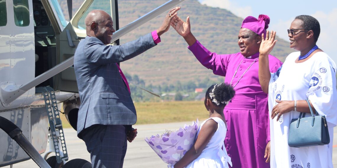Archbishop Kazimba arriving at kisoro airstrip [PHOTO] DICKENS TWINOMUJUNI