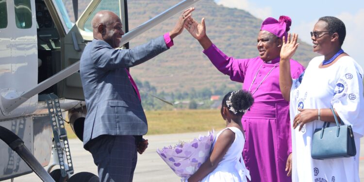 Archbishop Kazimba arriving at kisoro airstrip [PHOTO] DICKENS TWINOMUJUNI